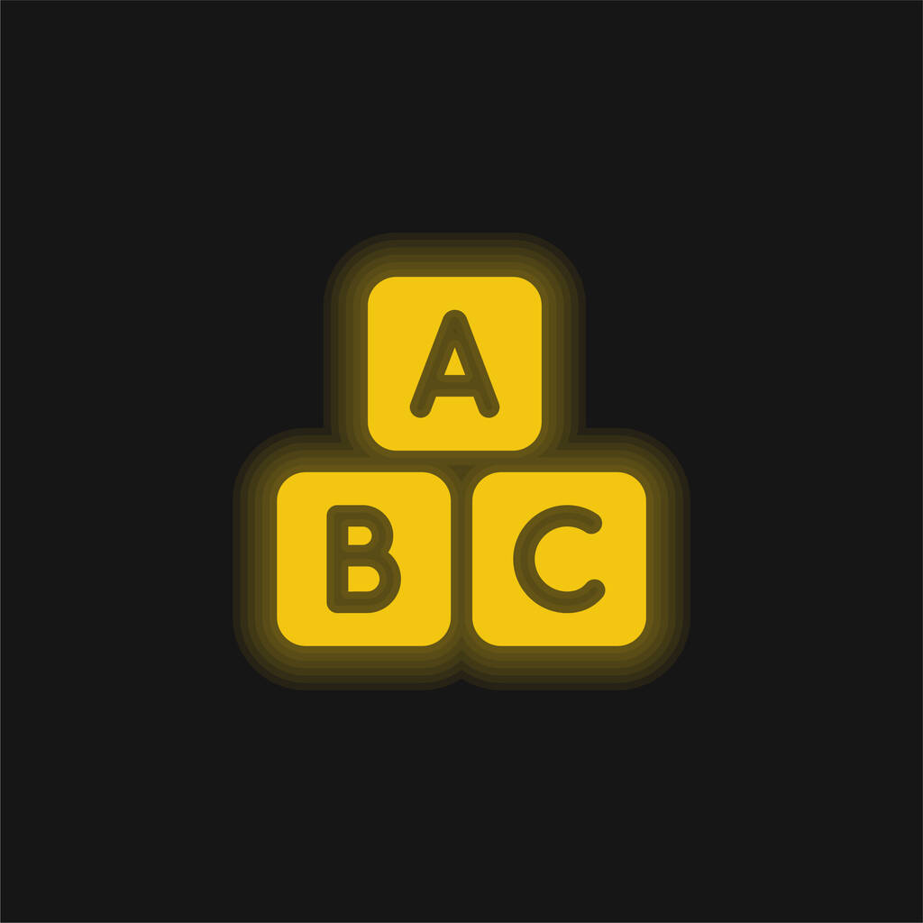 Abc Block sárga izzó neon ikon - Vektor, kép