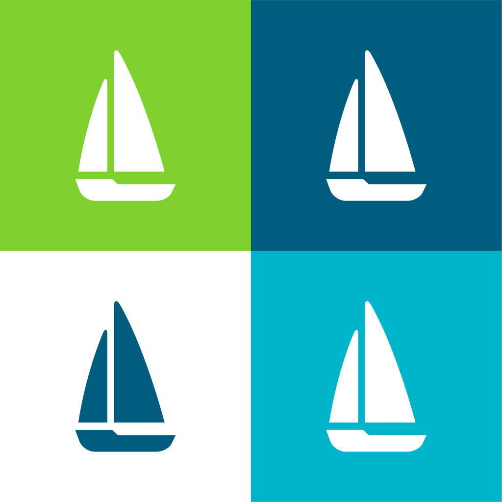 Black Sailing Boat Flat four color minimal icon set - Vector, Image