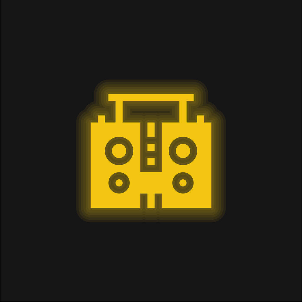 Boombox amarelo brilhante ícone de néon - Vetor, Imagem