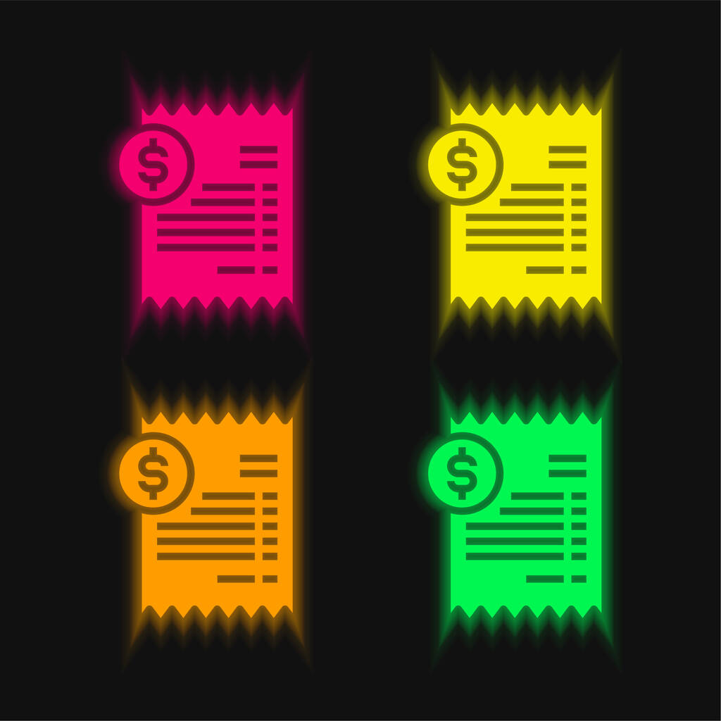 Bill vier Farbe leuchtenden Neon-Vektor-Symbol - Vektor, Bild