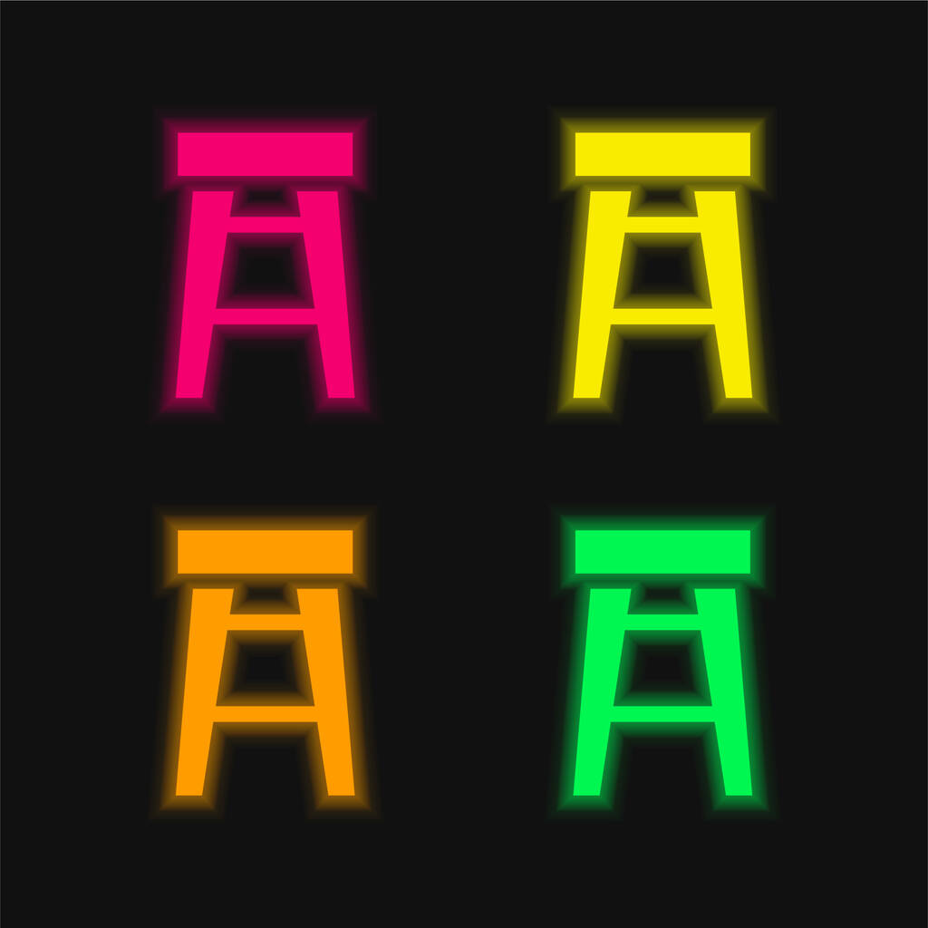 Barkruk vier kleuren gloeiende neon vector pictogram - Vector, afbeelding