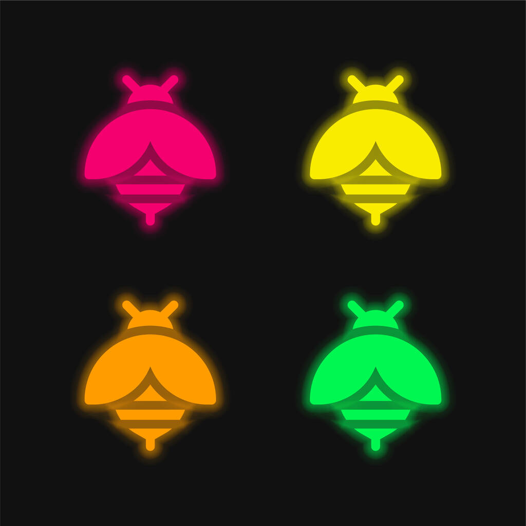 Biene vier Farbe leuchtenden Neon-Vektor-Symbol - Vektor, Bild