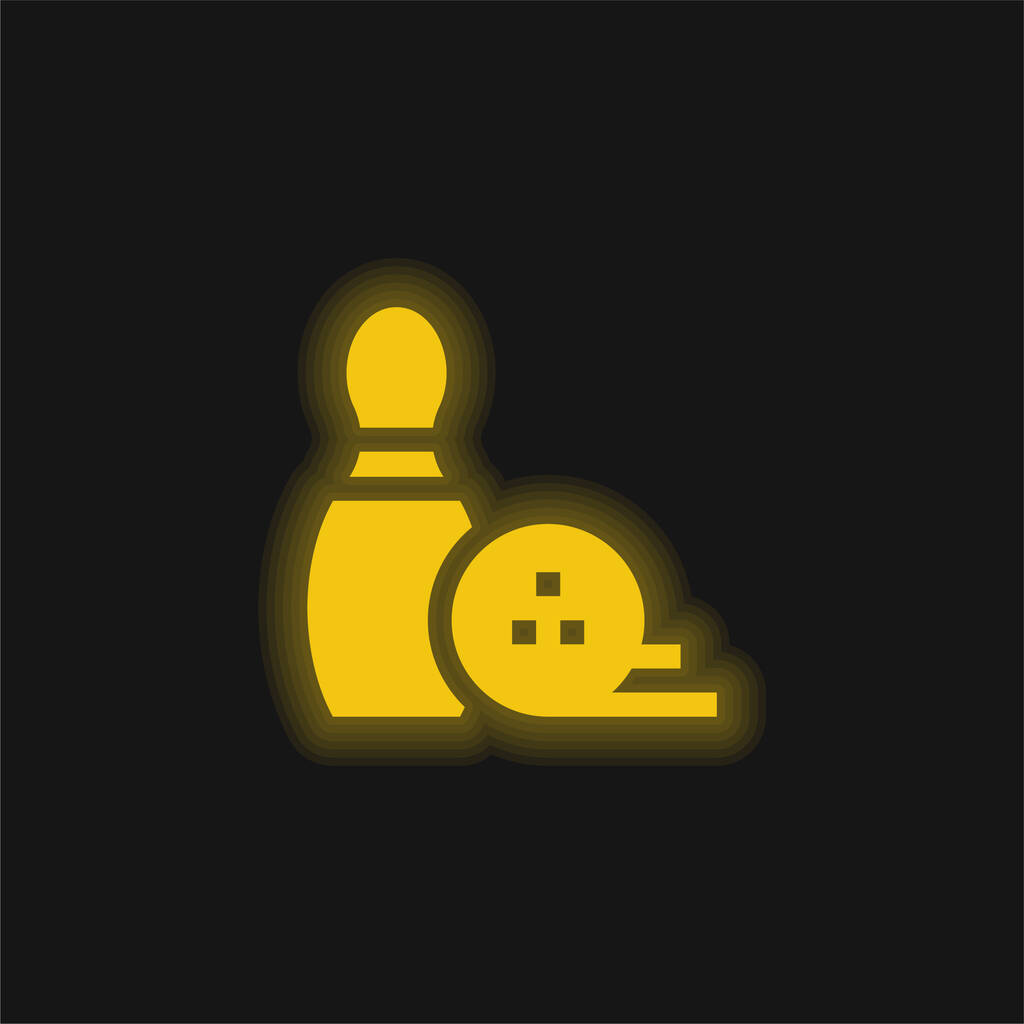 Bowling Pin geel gloeiende neon pictogram - Vector, afbeelding