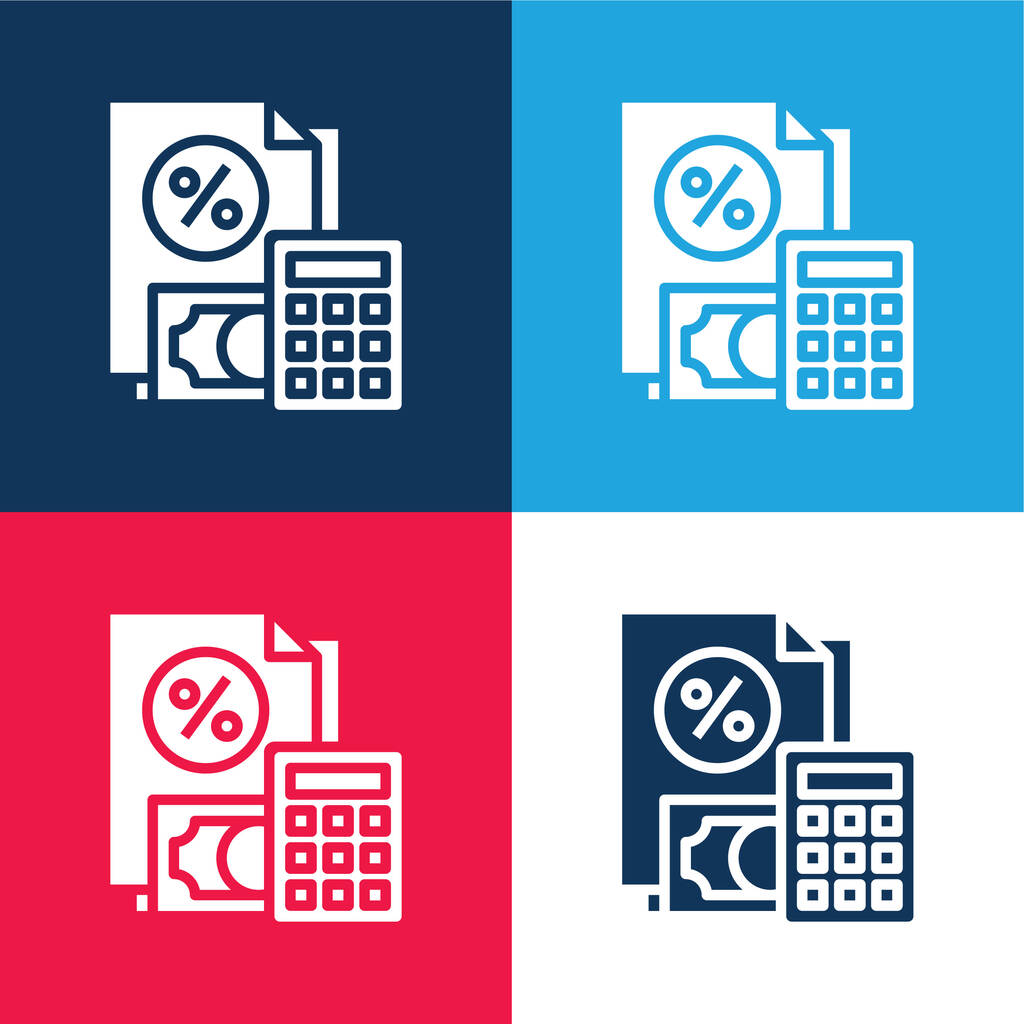 Contabilidad azul y rojo conjunto de iconos mínimo de cuatro colores - Vector, Imagen