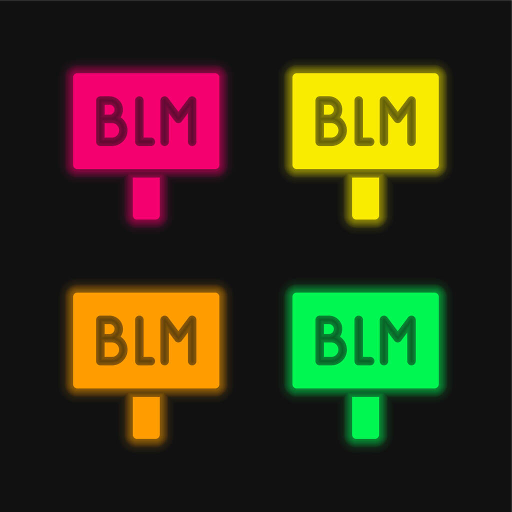 Black Lives Matter icône vectorielle néon éclatante de quatre couleurs - Vecteur, image