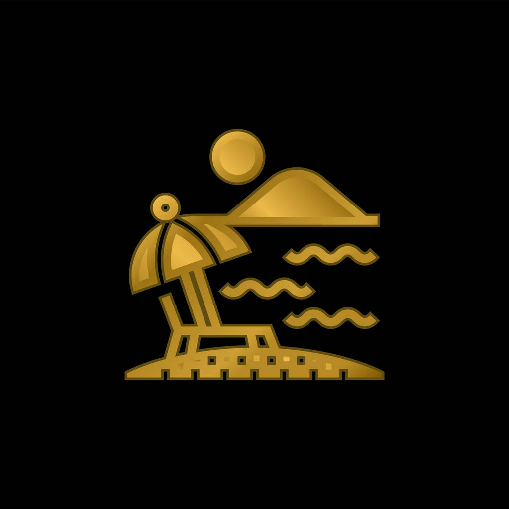 Playa chapado en oro icono metálico o logo vector - Vector, imagen