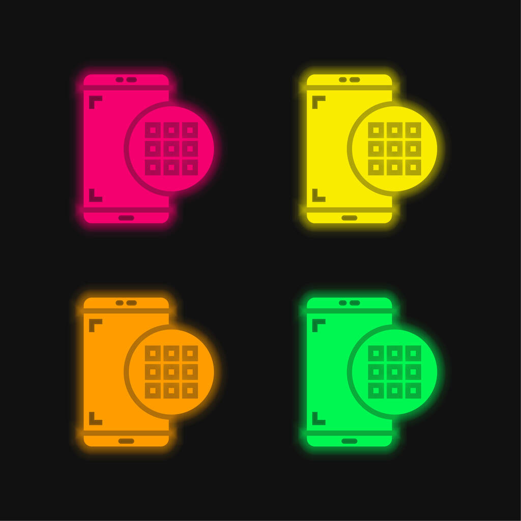 Applicazioni quattro colori luminosi icona vettoriale al neon - Vettoriali, immagini