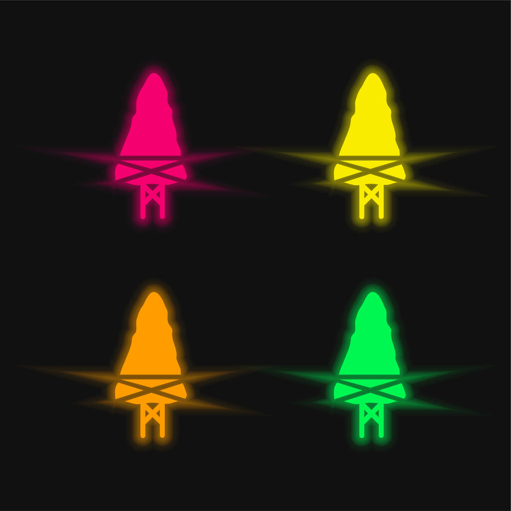 Flèche quatre couleur rougeoyante icône vectorielle néon - Vecteur, image