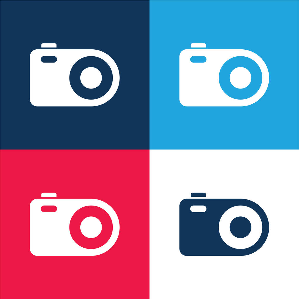 Analojik Fotoğraf Makinesi mavi ve kırmızı dört renk minimal simgesi seti - Vektör, Görsel