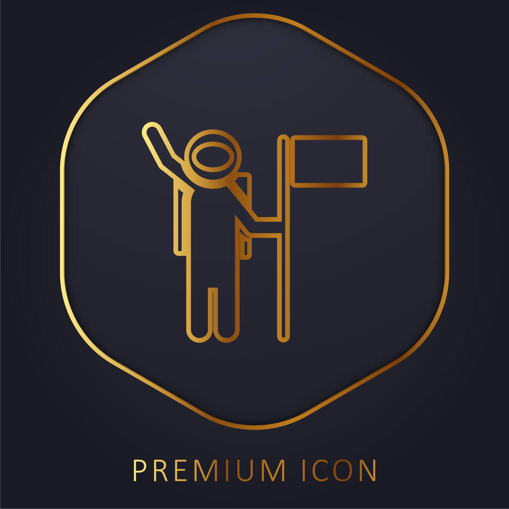 Astronaute avec une ligne d'or drapeau logo premium ou icône - Vecteur, image