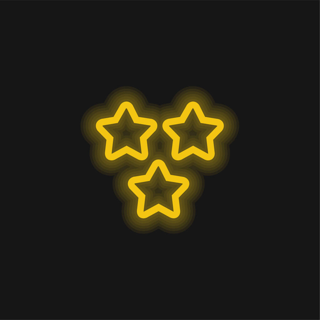 3 Tähteä hahmotellaan keltainen hehkuva neon kuvake - Vektori, kuva
