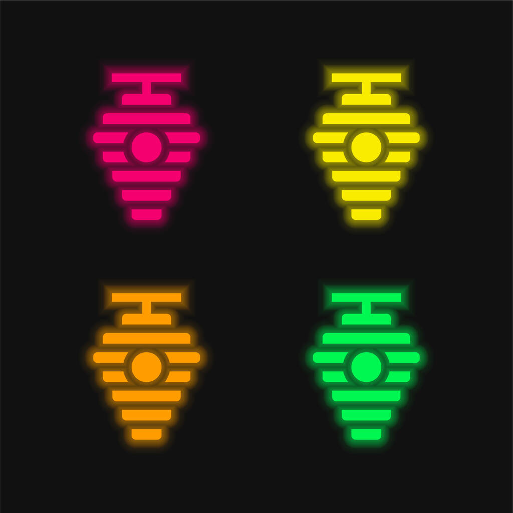 Beehive four color glowing neon vector icon - Vector, Image