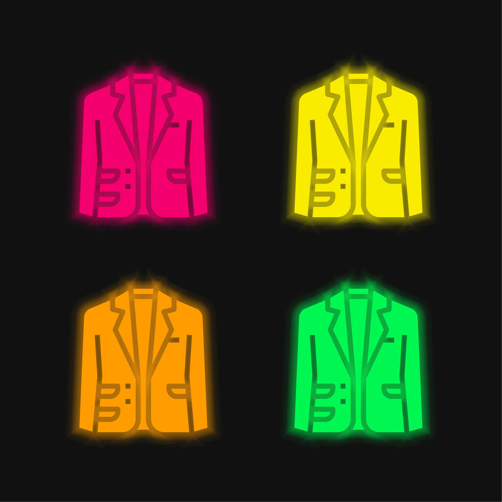 Blazer cuatro colores brillante icono de vectores de neón - Vector, Imagen