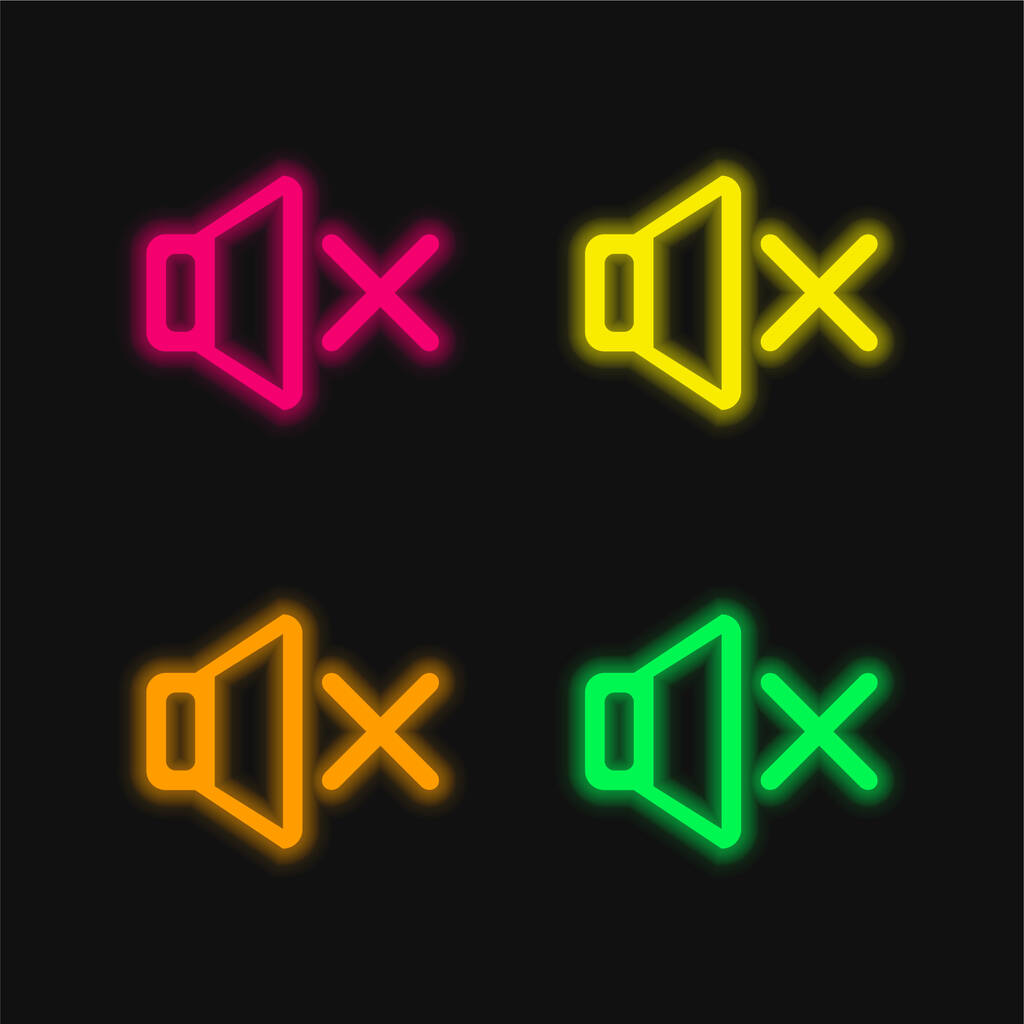 Ferramenta de áudio em silêncio ícone de vetor de néon brilhante de quatro cores - Vetor, Imagem