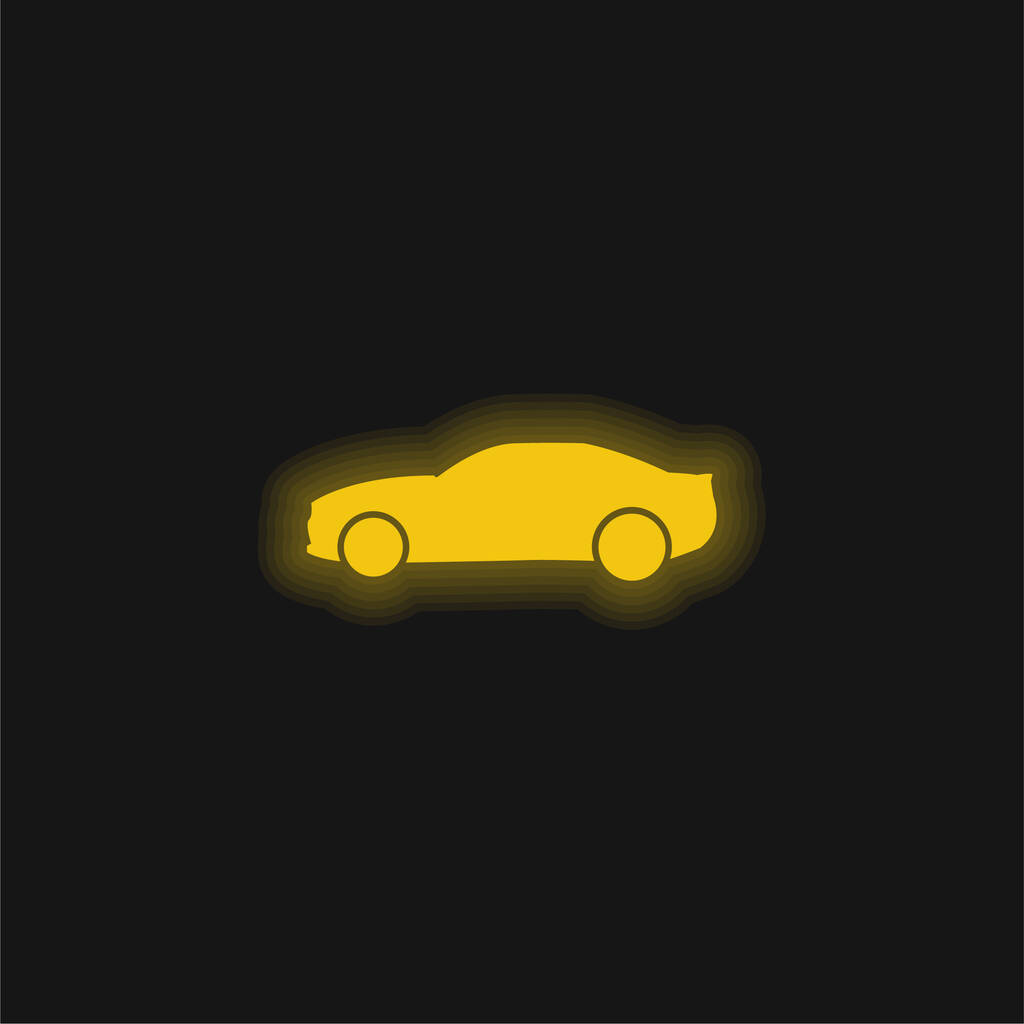 Μαύρο Big Car Side View κίτρινο λαμπερό νέον εικονίδιο - Διάνυσμα, εικόνα