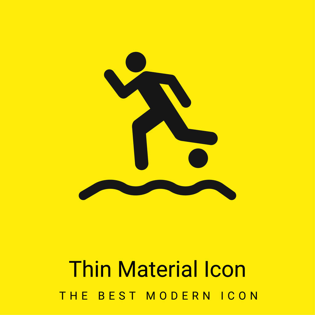 Beach-Soccer-Spieler läuft mit dem Ball auf dem Sand minimal leuchtend gelbes Material Symbol - Vektor, Bild