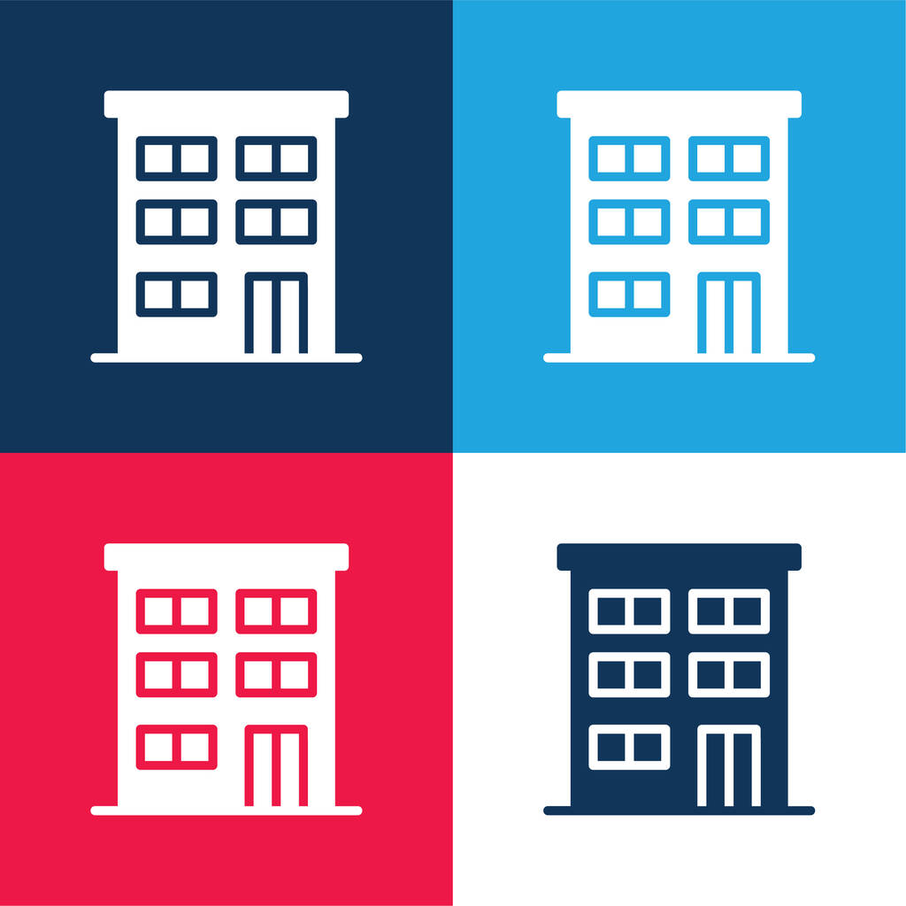 アパート青と赤の4色の最小アイコンセット - ベクター画像