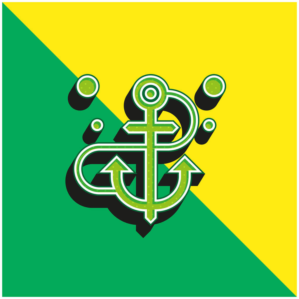 Якорь Зеленый и желтый современный 3D логотип векторной иконки - Вектор,изображение