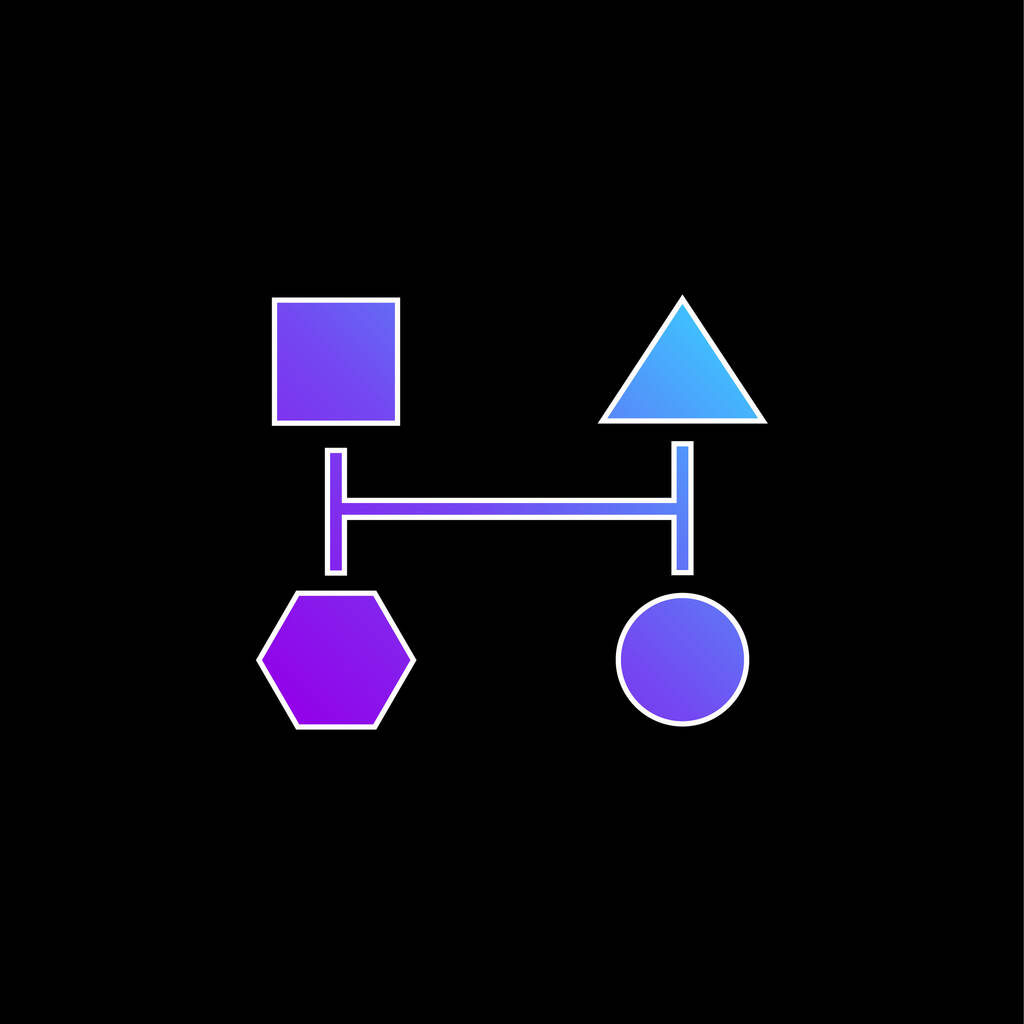 Esquema de bloco de quatro formas pretas geométricas básicas ícone de vetor gradiente azul - Vetor, Imagem