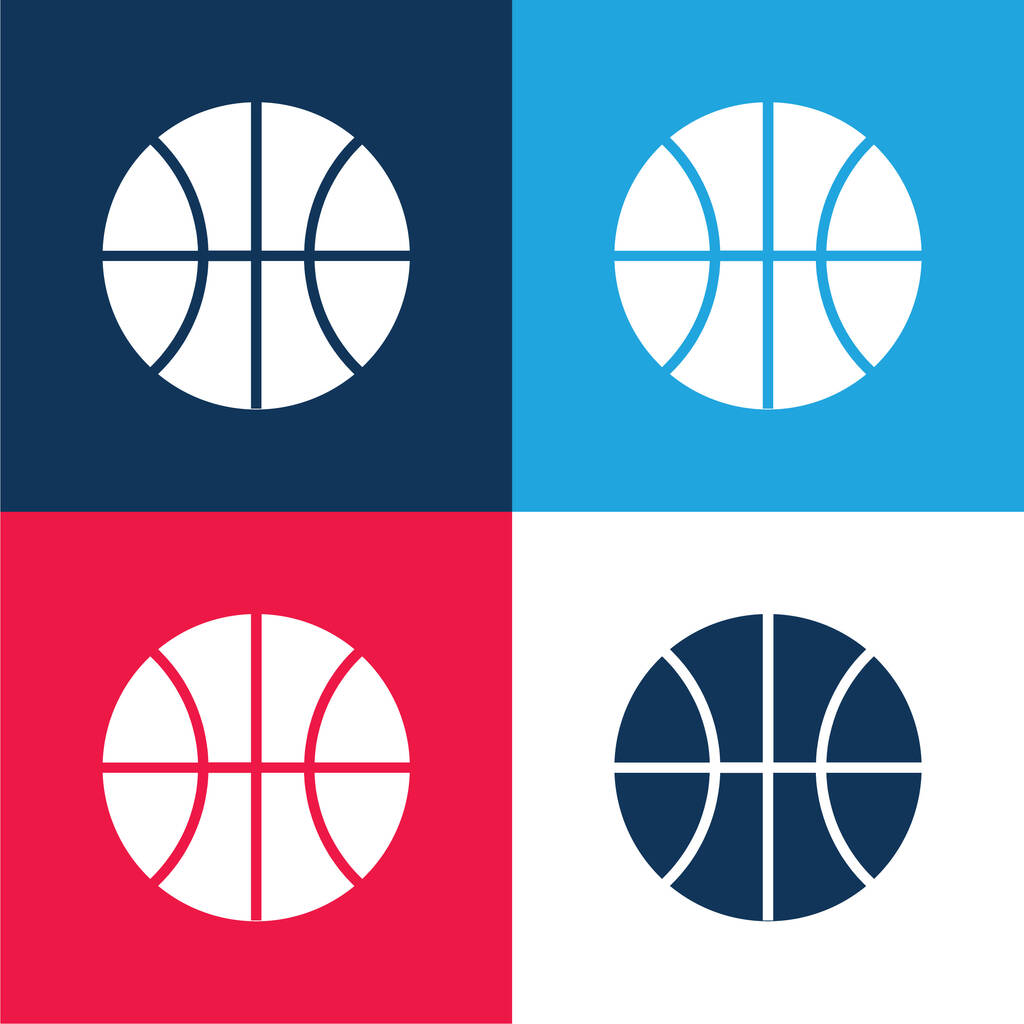 Jogo de basquete azul e vermelho conjunto de ícones mínimos de quatro cores - Vetor, Imagem