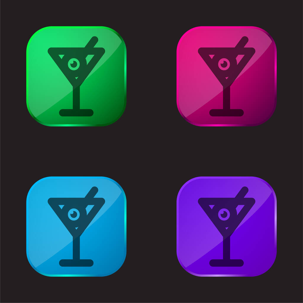 Напитки четырехцветная кнопка стекла - Вектор,изображение