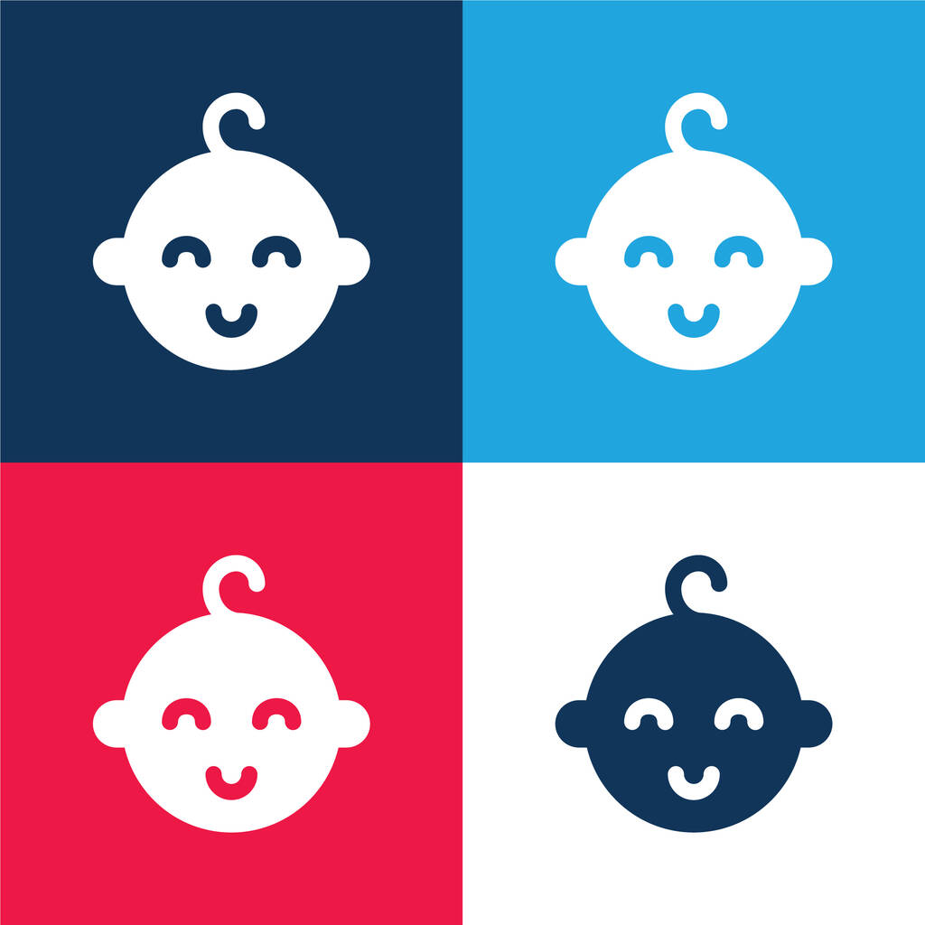 Conjunto de ícones mínimo de quatro cores azul e vermelho bebê - Vetor, Imagem