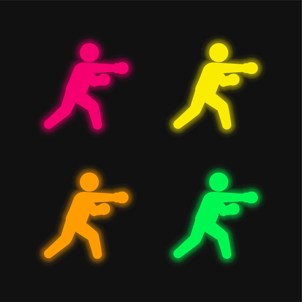 Boxing Fighter quatro cores brilhante ícone de vetor de néon - Vetor, Imagem