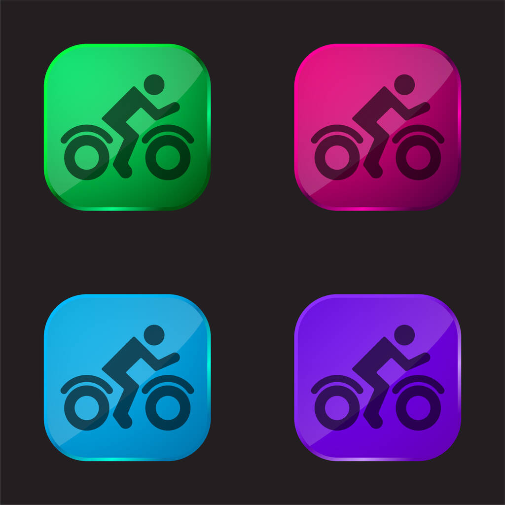 Bike Rider Side View icono de botón de cristal de cuatro colores - Vector, Imagen