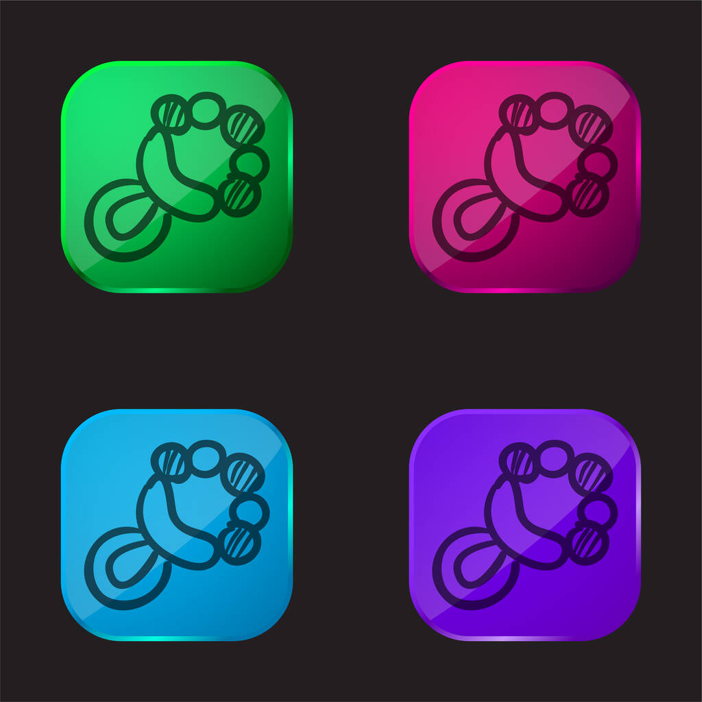 Baby Rattle μουσικό εργαλείο τέσσερις εικονίδιο κουμπί γυαλί χρώμα - Διάνυσμα, εικόνα