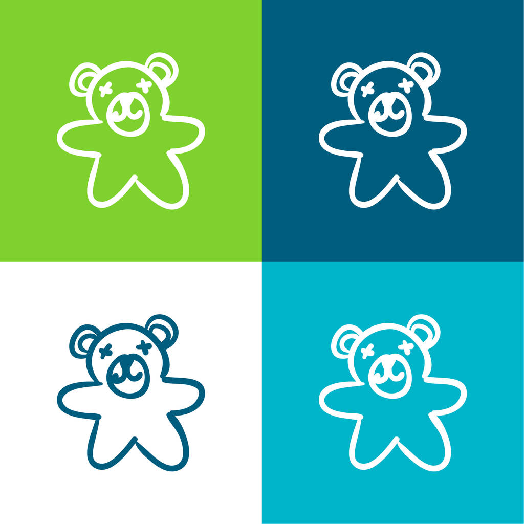 Bear Hand Drawn Toy Flache Vier-Farben-Minimalsymbolset - Vektor, Bild