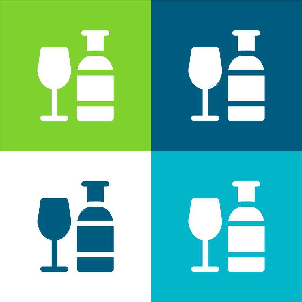 Алкоголь Плоский четырехцветный минимальный набор значков - Вектор,изображение