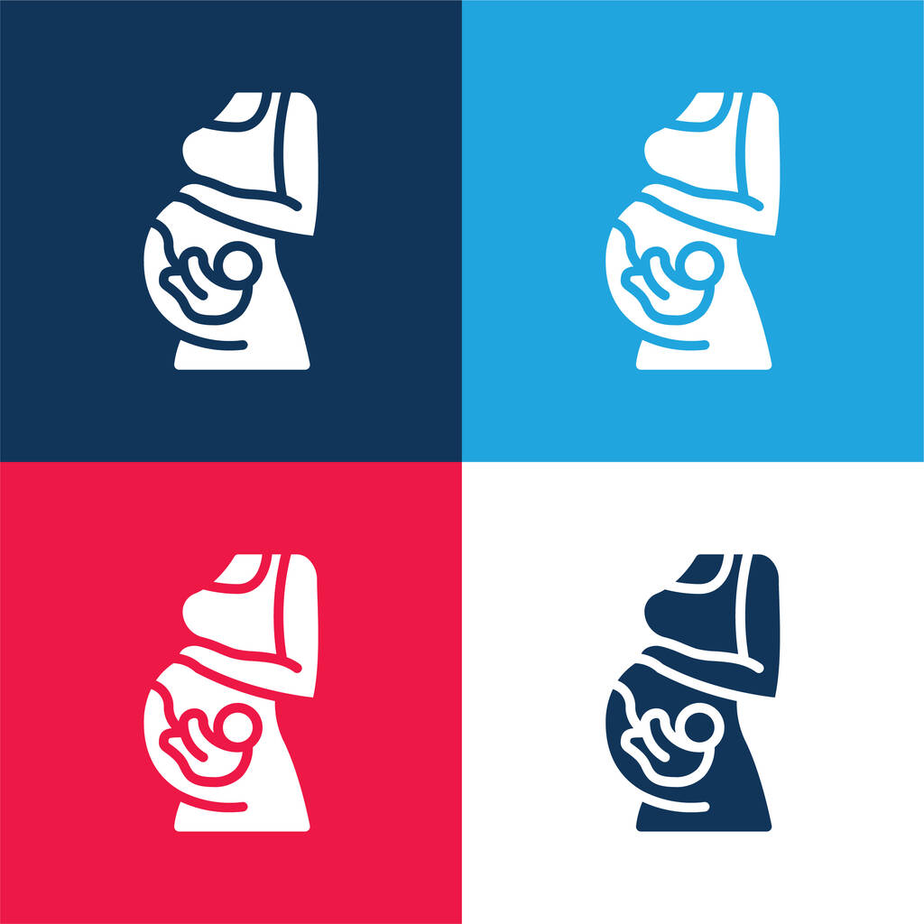 Baby blau und rot vier Farben minimalen Symbolsatz - Vektor, Bild