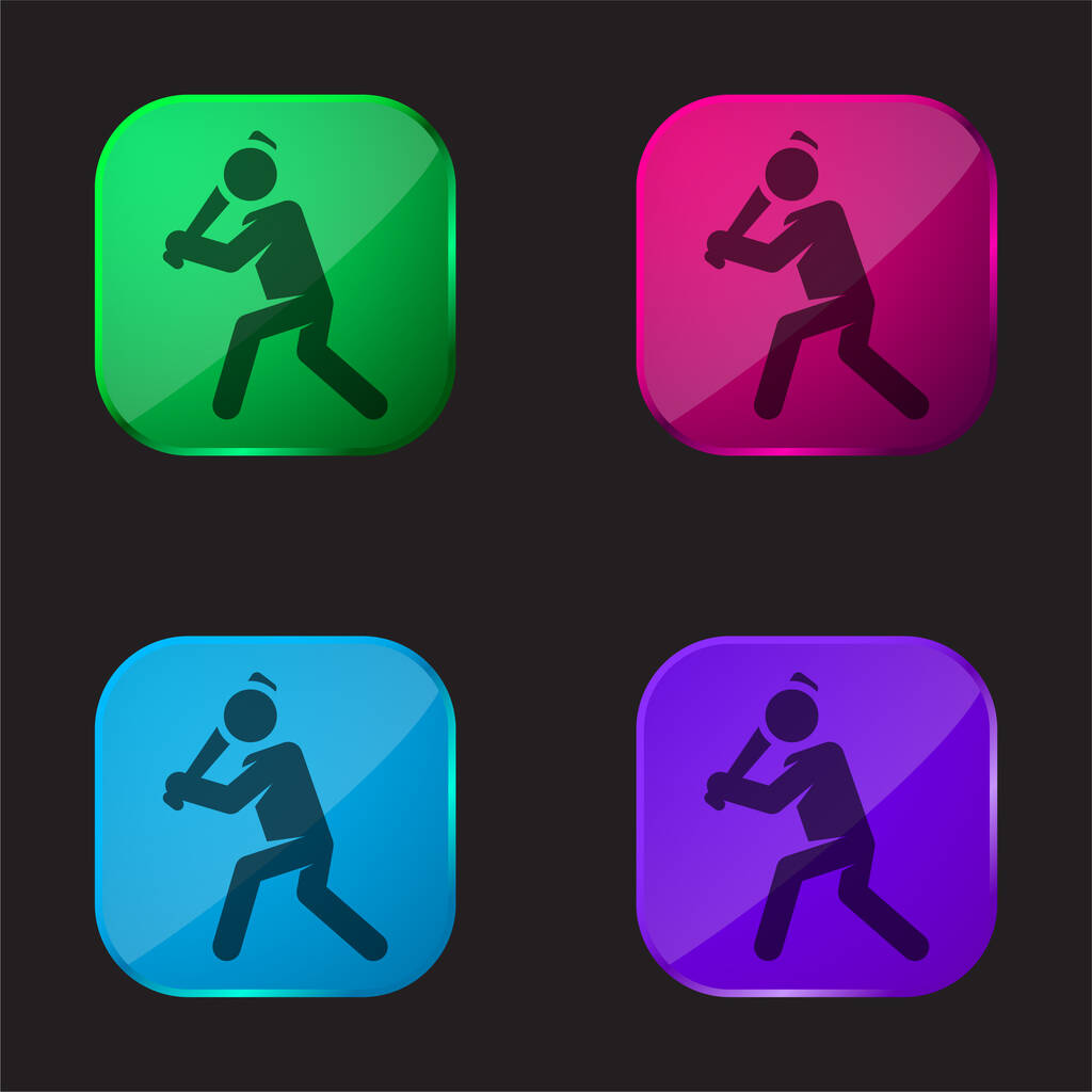Μπέιζμπολ Player τέσσερις χρώμα γυαλί εικονίδιο κουμπί - Διάνυσμα, εικόνα