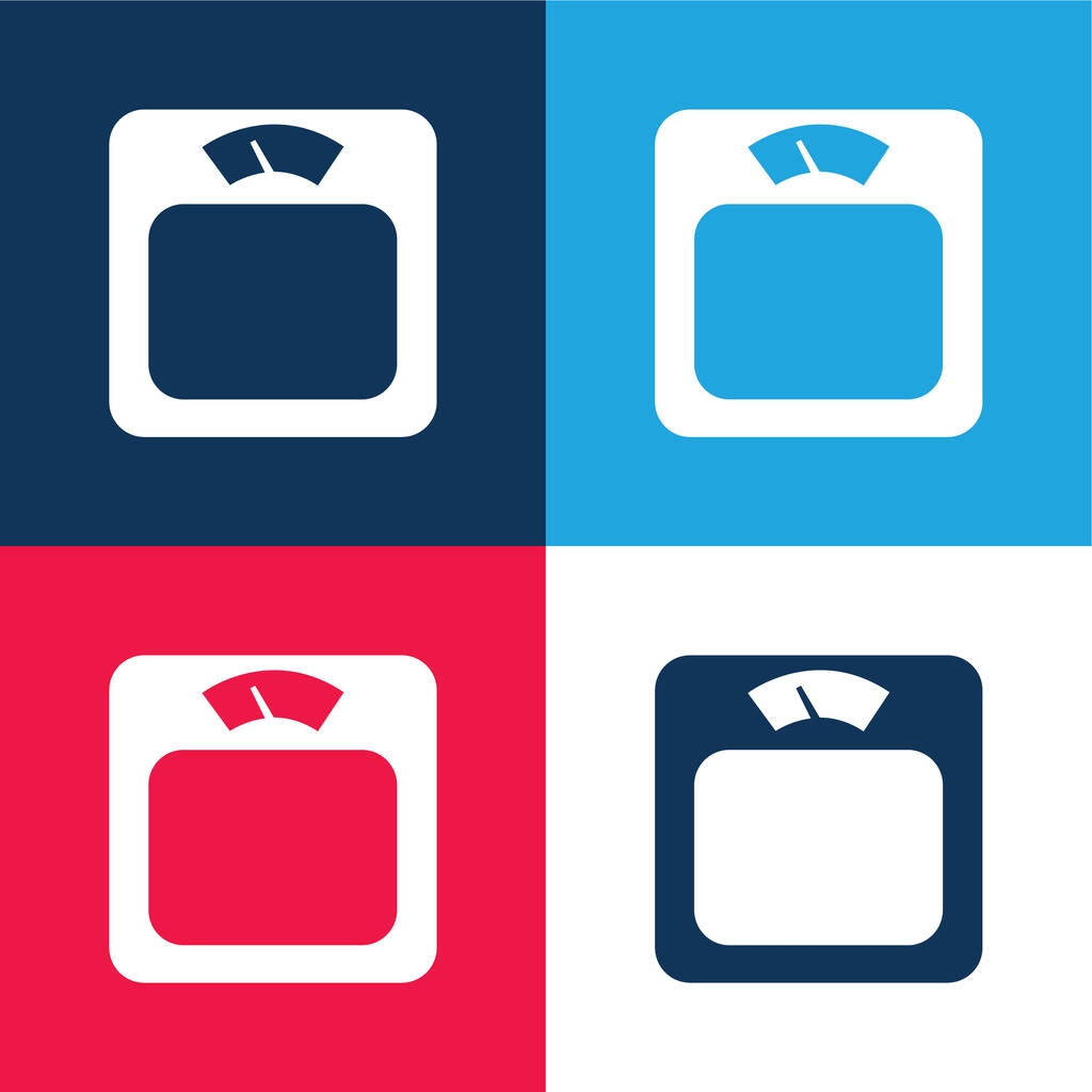 Body Weighing Scale Tool azul e vermelho conjunto de ícones mínimos de quatro cores - Vetor, Imagem