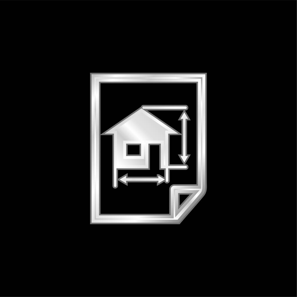 Architecture Draw Of A House On A Paper silver plated metallic icon - Vector, Image