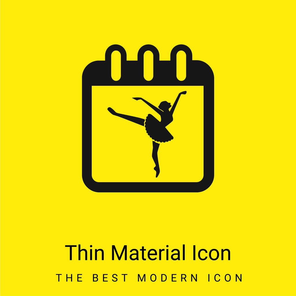 Bailarina de ballet en la página del calendario para recordar el día de la clase icono de material amarillo brillante mínimo - Vector, Imagen