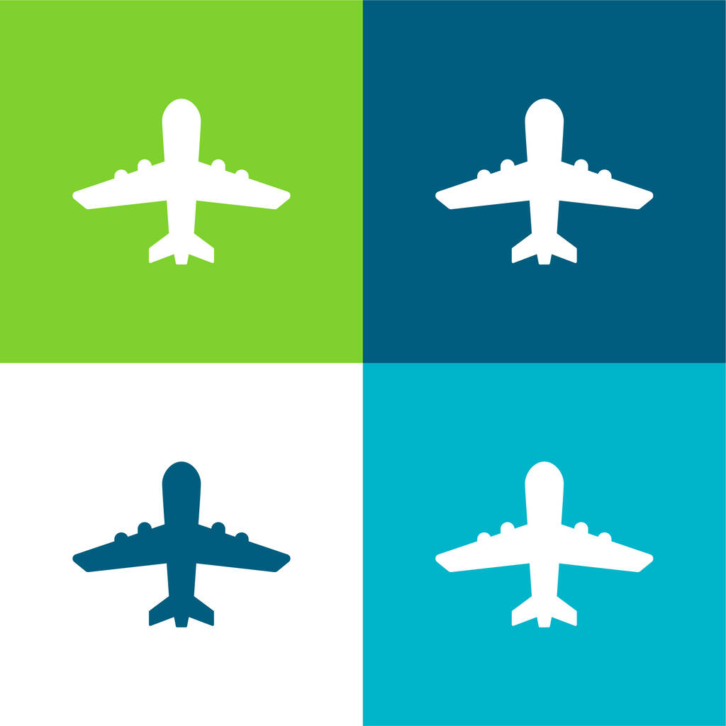 Avión hacia arriba Plano de cuatro colores mínimo icono conjunto - Vector, Imagen