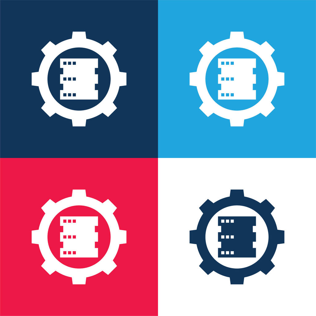 Big Data niebieski i czerwony zestaw czterech kolorów minimalny zestaw ikon - Wektor, obraz