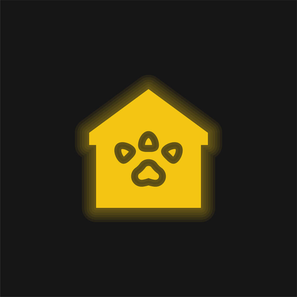 Abrigo animal ícone de néon brilhante amarelo - Vetor, Imagem