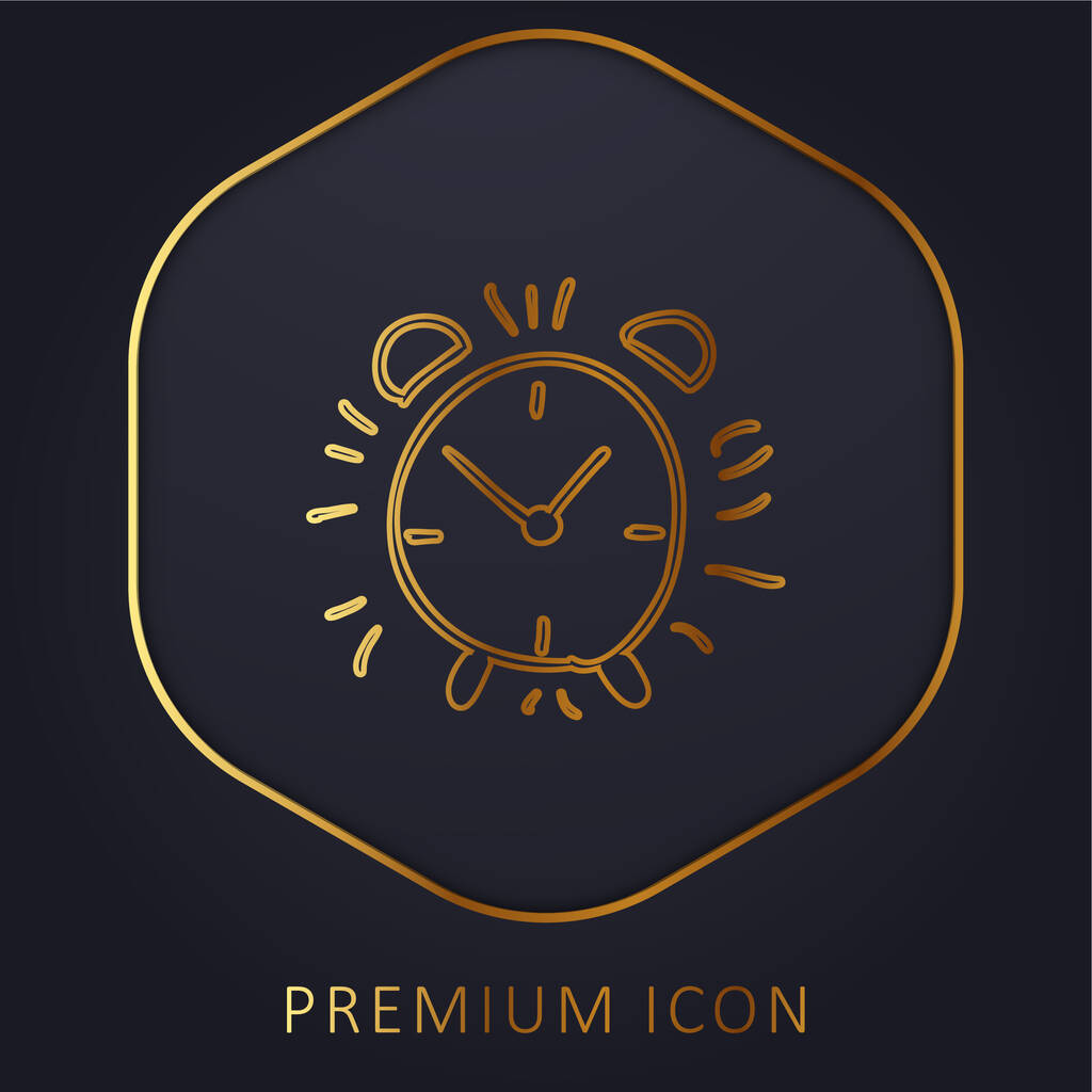 Relógio despertador desenhado à mão esboço dourado linha premium logotipo ou ícone - Vetor, Imagem