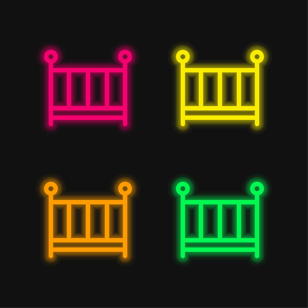 Baby Bed four color glowing neon vector icon - Vector, Image