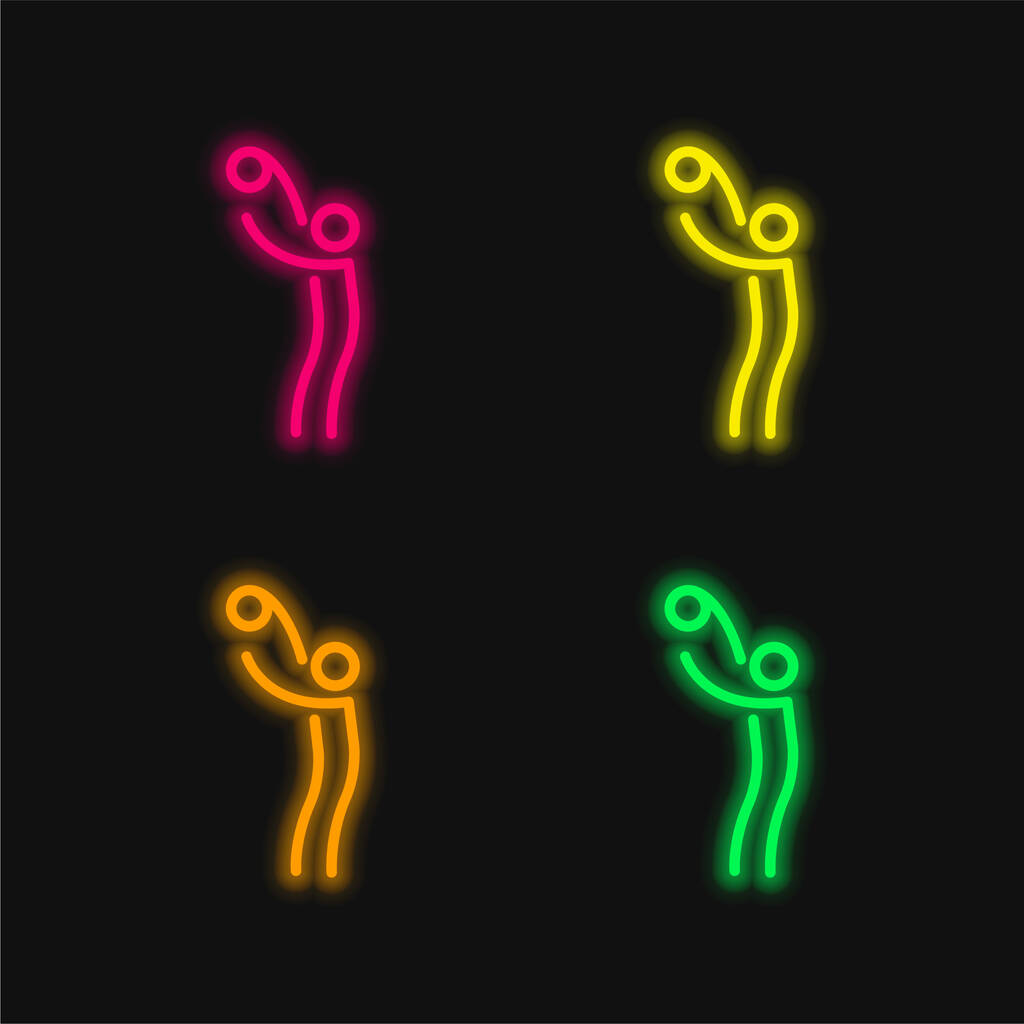 Ball On Stick Man Arms four color glowing neon vector icon - Vector, Image
