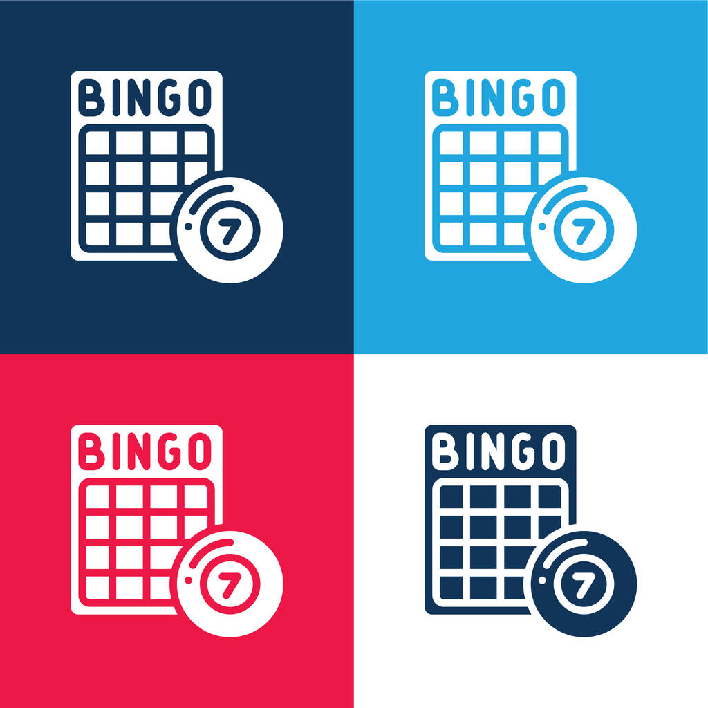 Bingo μπλε και κόκκινο σύνολο τεσσάρων χρωμάτων minimal icon - Διάνυσμα, εικόνα