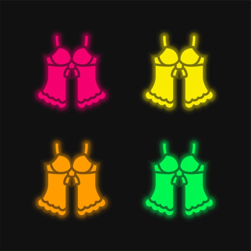 Babydoll vier kleuren gloeiende neon vector icoon - Vector, afbeelding