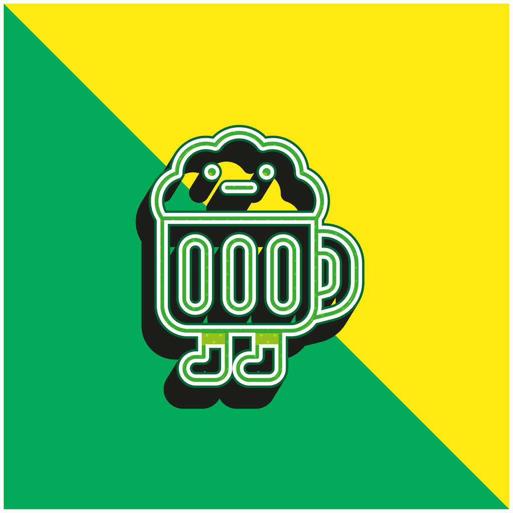 Bierkrug Grünes und gelbes modernes 3D-Vektorsymbol-Logo - Vektor, Bild