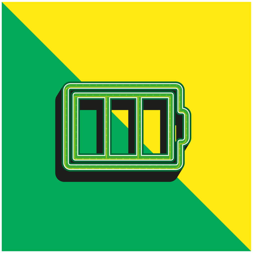 Контур батареи в круге зеленый и желтый современный 3D логотип векторной иконки - Вектор,изображение