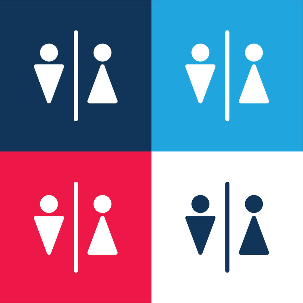 Lotnisko Toalety niebieski i czerwony czterech kolorów minimalny zestaw ikon - Wektor, obraz