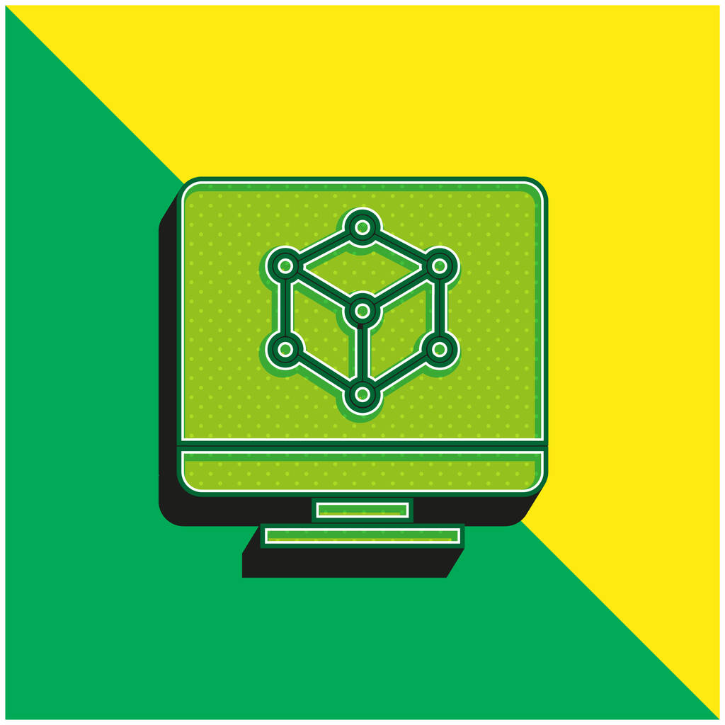 3d modelagem verde e amarelo moderno 3d vetor ícone logotipo - Vetor, Imagem