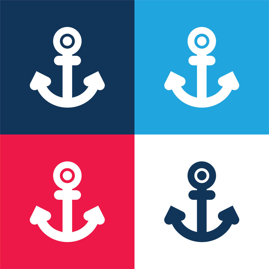 Anchor Tattoo blue and red four color minimal icon set - Vector, Image