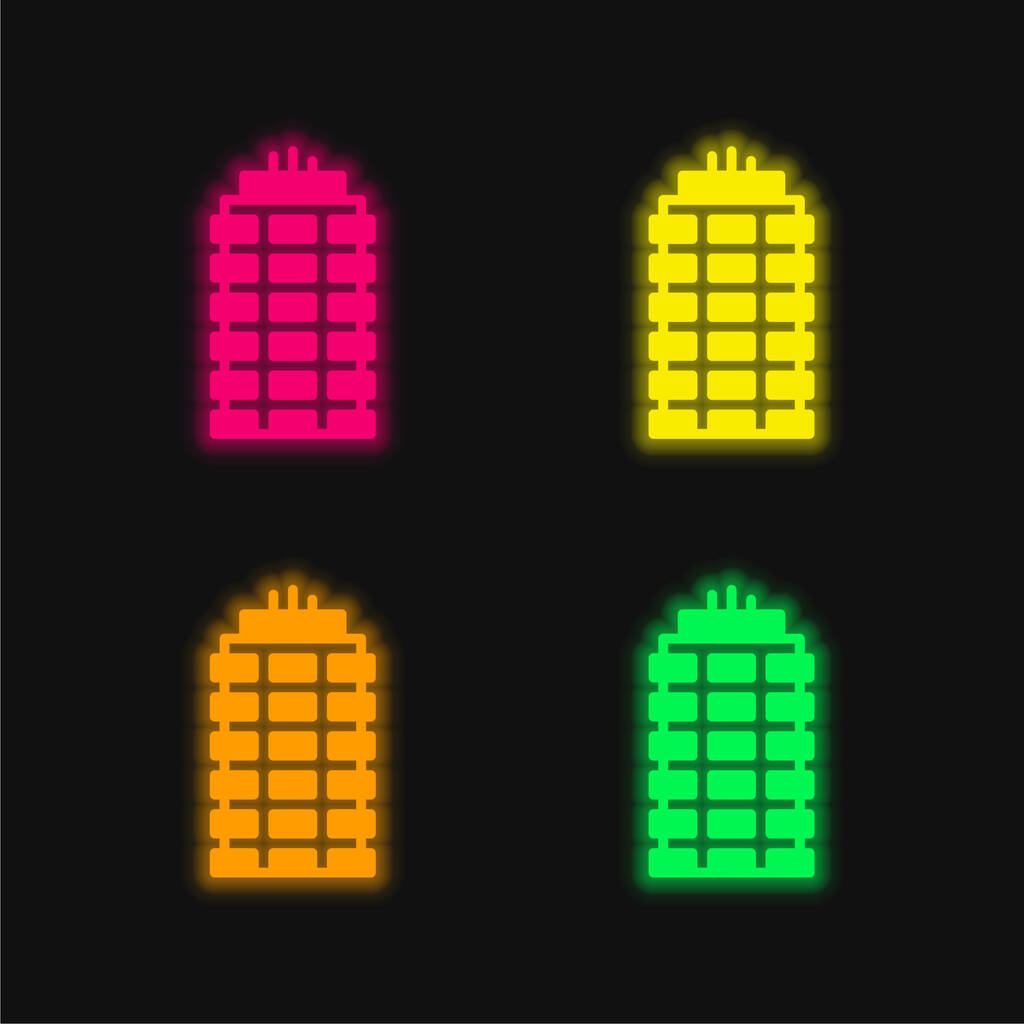 Apartamento quatro cores brilhante ícone vetor de néon - Vetor, Imagem